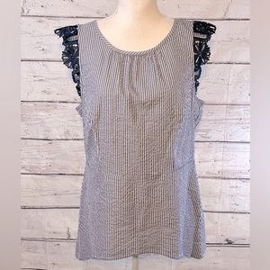 CAbi Black and White Striped Tank Top